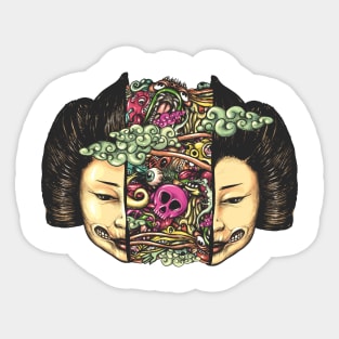 Split Head Gueisha Doodle Sticker